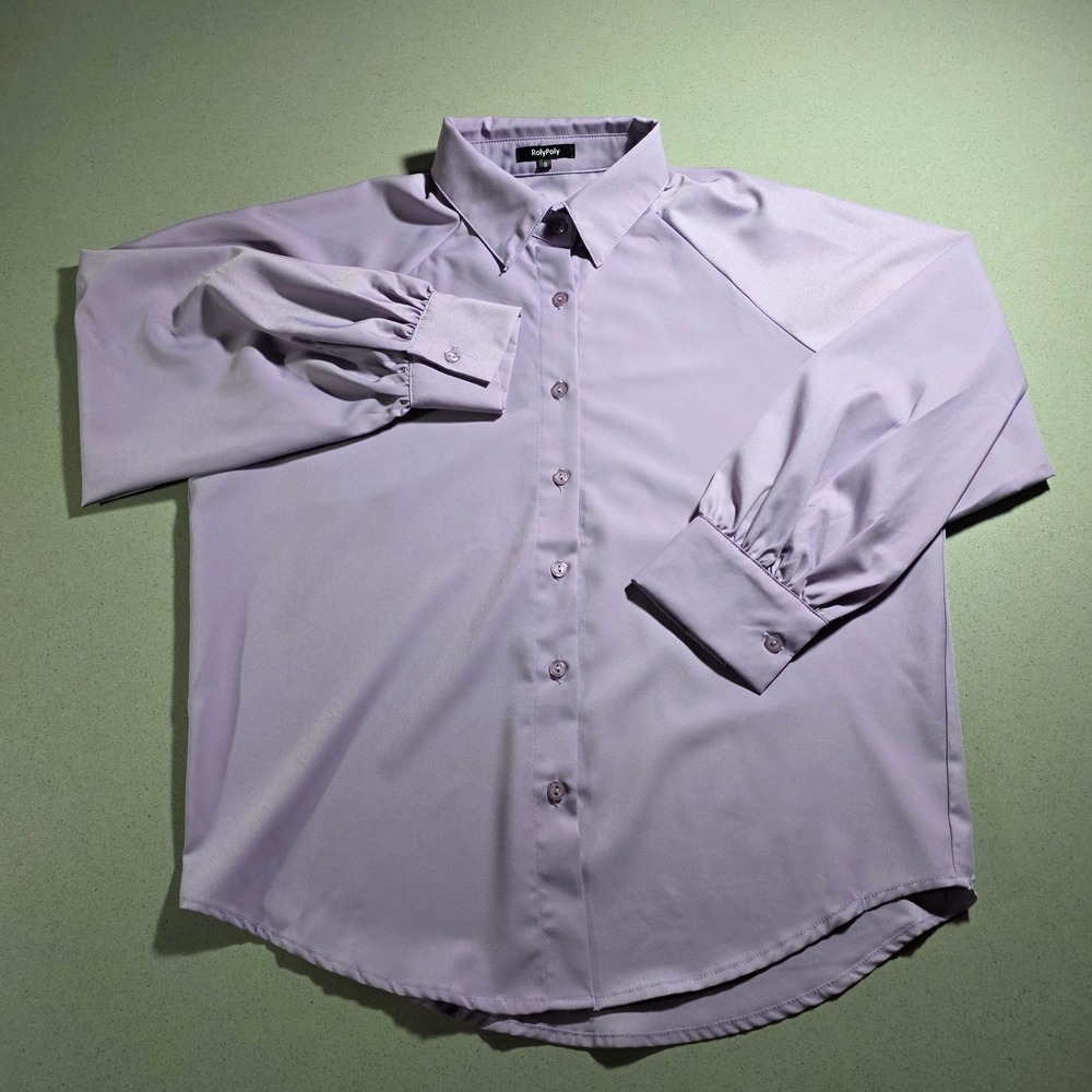 RolyPoly Womens Lavender Purple Button Up Blouse Long Sleeve Pleated‎ Cuff Small